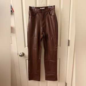 Abercrombie & Fitch Brown High-Rise Faux Leather Straight Leg Pants